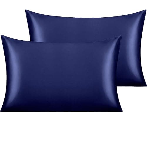 NTBAY 2 Pack Satin Standard Pillowcases for Hair and Skin, Luxurious and Silky Pillow Cases with Envelope Closure, 20x26 Inches, Navy Blue - Image 1