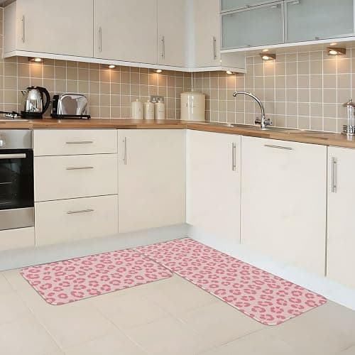 Scczsin Pink Leopard Kitchen Rugs Microfiber Floor Mats Cushioned Carpet Runner Rug for Laundry Bathroom Living Room, 2 Piece Set 17"X 47" + 17"X 30" thumbnail 2