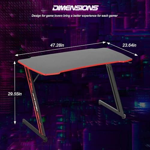 BestOffice Gmaing Desk Z Shaped 47 inch PC Computer Desk Computer Workstation Ergonomic Gaming Table with Headphone Hook for Game Players, Red thumbnail 3