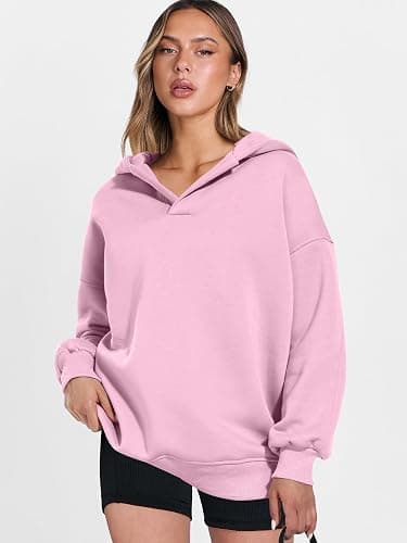 ANRABESS Womens Oversized Hoodies V Neck Sweatshirts Fleece Long Sleeve Pullover Y2K Clothes 2025 Fall Trendy Outfits thumbnail 8