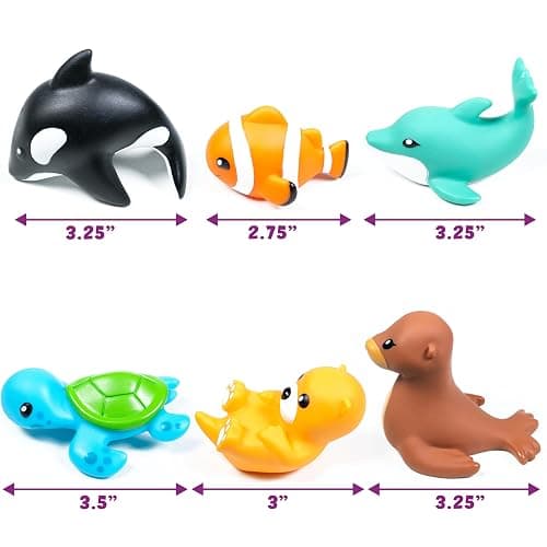 Tub Works® Marine™ Mold Free Bath Toys, 6 Pack | Sealed, No Hole Bath Toys Design Keeps Moisture Out | Soft, Squeezable & Float on Water | Easy-Grip Baby & Toddler Bath Toy Set | Great Baby Pool Toys thumbnail 6
