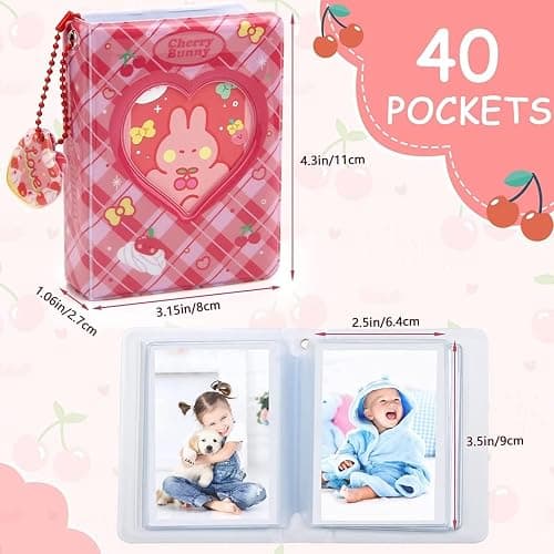 runrayay Pink Rabbit Kpop Photocard Binder avec Pendentif, 3 Pouces Love Heart Hollow Photocard Holder Book Sleeves, 40 Pockets A5 Binder Mini Photo Album for Business Card Holder thumbnail 3