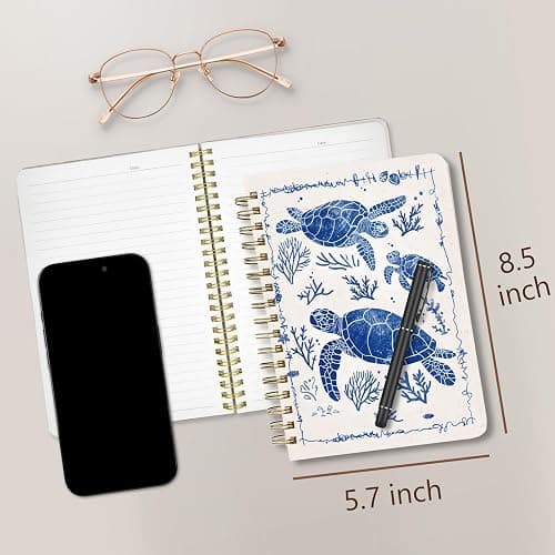 Stanoha Cute Spiral Notebook journal A5 Aesthetic Pretty Floral Design for Women Girls Kawaii with Pocket, 8.5 x 5.7 inch, Turtle - Save Turtle thumbnail 3