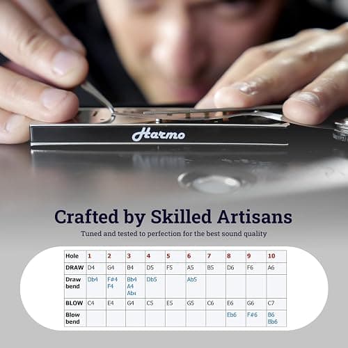 Harmo Polar Diatonic Harmonica Key of A - 10 Holes 20 Notes, Blues Harp Mouth Organ With Case, Phosphor Bronze Reeds, Suitable for All Genres, Harmonica for, Adult, Beginners & Professionals thumbnail 5