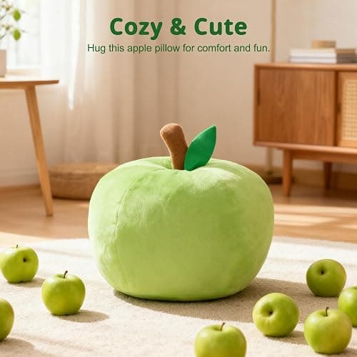 LANPU Cute Apple Shaped Plush Pillow – Soft Fruit Cushion for Couch | Sofa, or Bed, Adorable Decorative Throw Pillow for Room, Living Room & Home Decor (11 Inch,Green) thumbnail 4