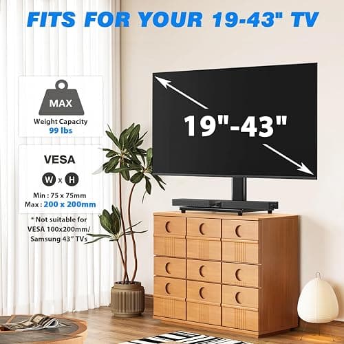 Rfiver Universal Swivel Tabletop TV Stand for Flat Screens 23 24 26 32 39 40 42 43 Inch, Heavy Duty Center Pedestal Stand Replacement with Black Tempered Glass Base and Height Adjustable Mount thumbnail 2