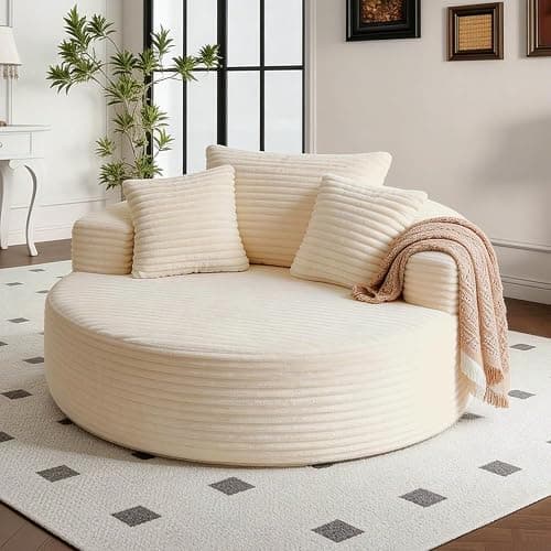 Sonovafurn 55 Inch Oversized Round Chair Lounge Chaise Indoor, Modern Corduroy Upholstered Indoor Sofa,for Living Room, Bedroom Apartment (Beige) - Image 1