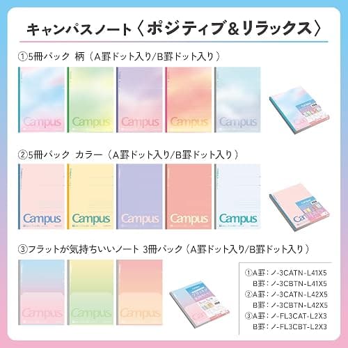 KOKUYO Composition Notebooks, 5 Pack Campus Semi-B5 Lined Notebook for School with 7mm Dot Ruled, 30 Sheets, Solid Positive & Relax, Journal Notebook for Women Work Study Note Taking (NO-3CATN-L42X5) thumbnail 8