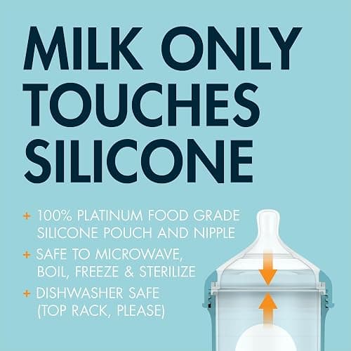 Boon Nursh Reusable Silicone Pouch Baby Bottles - Medium Flow Nipple - Silicone Baby Bottle Pouch and Nipple - Baby Feeding Essentials - Tie Dye - 3-6 Months - 3 Count - 8 Ounce thumbnail 4