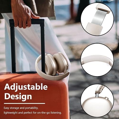 Wentronic Y01 Wireless Noise Canceling Headphones Bluetooth 5.3 Over Ear Headphones with Microphone, Hi-Res Audio, 48H Playtime, Foldable Comfortable Earpads,Compatible with iOS,Android,PC, Starlight thumbnail 4