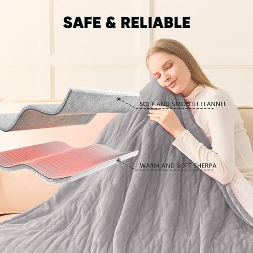 greenoak Heated Blanket Electric Throw, Soft Fleece Heating Blanket with 10 Heat Levels, 8 Hours Auto-Off, Christmas Gifts for Grandma/Seniors/Mom, Misty Grey, 50"X60" thumbnail 8