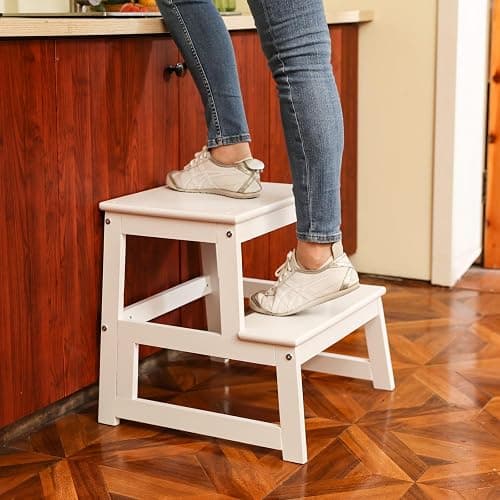Kids Kitchen Step Stool for Kids with Safety Rail,Solid Wood Construction Toddler Learning Stool, Montessori Toddlers Kitchen Stool Tower (White) thumbnail 8