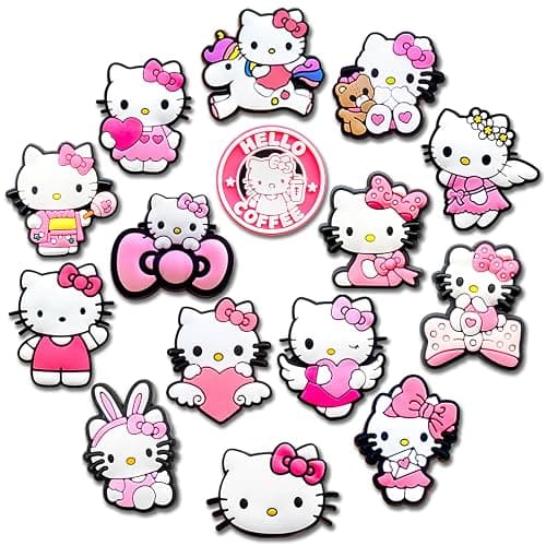 12 15Pcs Cute Charms for Croc Clog Shoes Decoration, Cats Charms Accessories for Shoe - Pink - Image 1