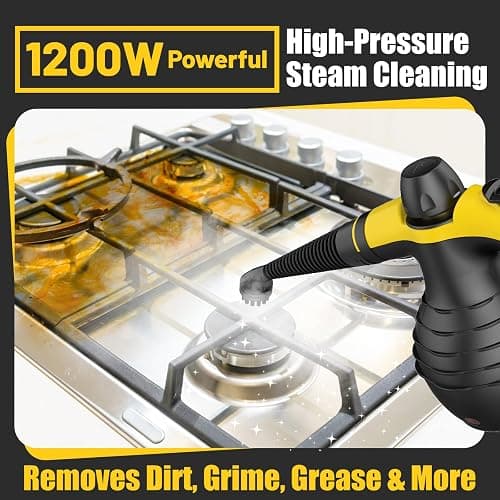 Pressurized Handheld Steam Cleaner with 10pcs Accessories & Safety Lock, Multi-Purpose & Powerful Home Use Steamer for Cleaning, Car, Bathroom, Shower, Upholstery, Grout, Window (Black) thumbnail 3