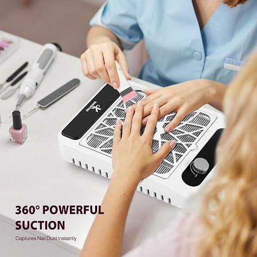 Nail Dust Collector for Nail Techs,Compact & Quiet Vacuum Fan Dust Collector with Reusable Filter, Powerful Dust Suction Machine,Nail Tech Must Haves for Gel Polish,Pedicures,Salon & Home Use thumbnail 2