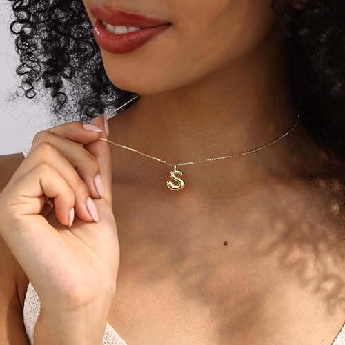 Thaivor Bubble Gold Silver Letter Necklace Initial Necklaces for Women Trendy 14K Dainty Charm Pendant Name Necklace Personalized Jewelry Gift for Women Teen thumbnail 8