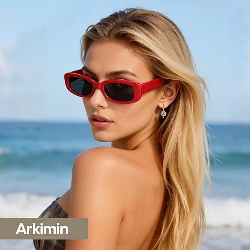Arkimin Rectangle Sunglasses for Womens Men - Trendy Y2K Retro Sun Glasses 90’s Vintage Fashion UV400 Protection Eyeglasses thumbnail 4