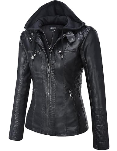 Tanming Womens Faux Leather Jacket Hooded Moto Biker Coat Outerwear Fall Fashion Outfits Winter Clothes thumbnail 5