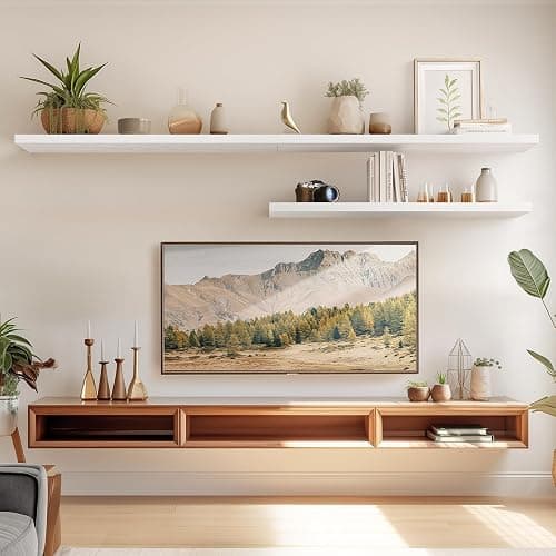 AMADA HOMEFURNISHING Floating Shelves Wall Mounted, 32 x 7 Inch Wall Shelves for Bathroom, Bedroom, Living Room, White Shelves Set of 2 | Wall Shelves with Hidden Bracket, Solid MDF Wood, 22 lbs Max Load per Shelf, Easy to Assemble, Multi-Wall Compatible thumbnail 2