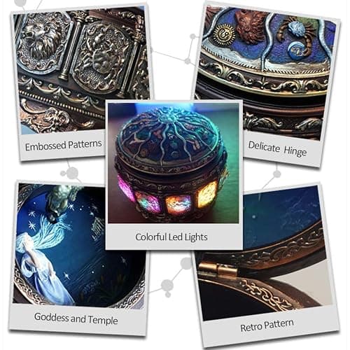 Vintage Music Box with Constellations Rotating Goddess LED Lights Twinkling Resin Carved Mechanism Musical Box with Sankyo 18-Note Wind Up Signs of The Zodiac Gift for Birthday (A1 Upgraded) thumbnail 4