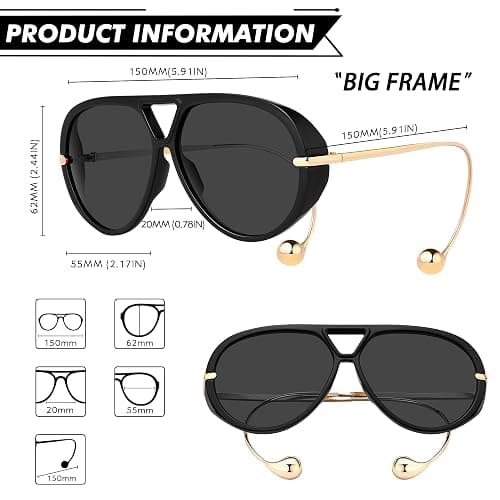 KesaPlan Vintage Oversized Aviator Sunglasses Women with Earring, 70s Retro Shield Big Frame 2025 Luxury Trendy Sun Glasses thumbnail 3