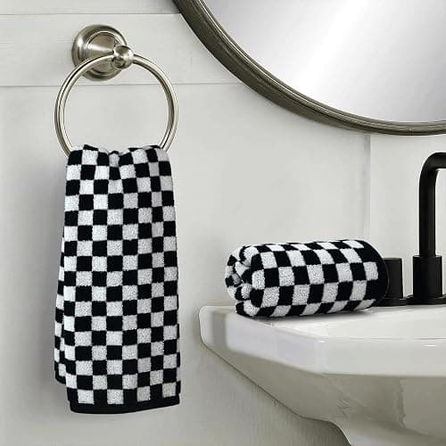Jacquotha Black and White Hand Towels 4 Pack, Cotton Decorative Bathroom Hand Towels & Checkered Kitchen Decor, 13" x 29" thumbnail 5