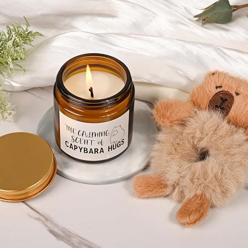Bayelove Capybara Gifts for Women Capybara Stuff with Glass Cup Makeup Bag Sock Hair Bands Capybara Keychain and Gift Cards Gift for Capybara Lover thumbnail 4