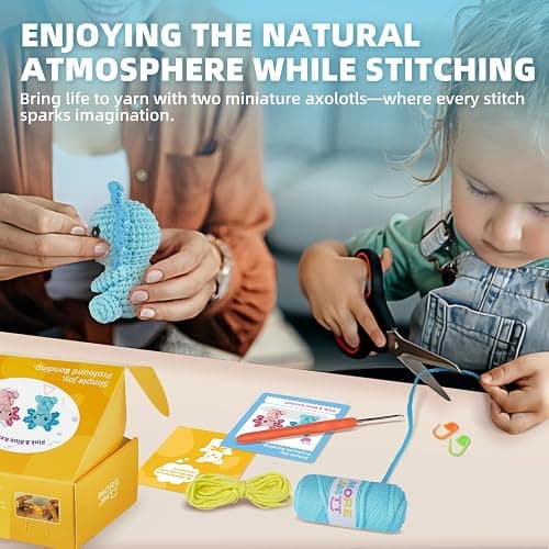 MOREJMTT Crochet Kit for Beginners, Crochet Animal Kits,Crocheting Kit for Starters with Step-by-Step Video Tutorials, Beginner Crochet Kits for Adults (2Pack Axolotl) thumbnail 9