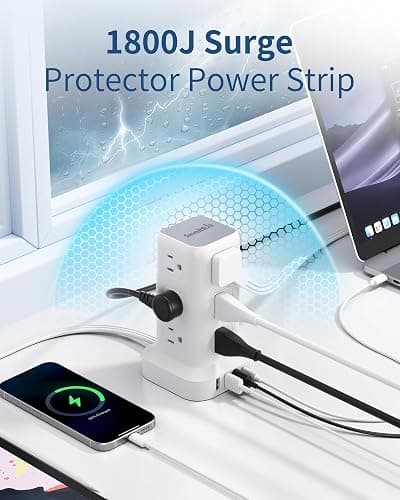 Extension Cord with Multiple Outlets, SMALLRT Flat Plug Surge Protector Power Strip Tower with USB 12 AC Outlets, 6.5FT Ultra Thin Extension Cord Outlet Extender for Home Office, Overload Protection thumbnail 4