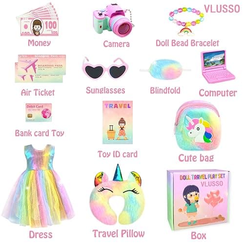 19Pcs 18 inch Girl Doll Accessories Case Luggage Travel Play Set with Clothes Camera Travel Pillow Bag Dress Glasses Stuff Fit 18 inch Doll Christmas Birthday Gift thumbnail 4