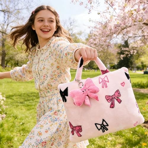VigorSpring 3-in-1 Kids Travel Blanket and Pillow Set, 40x60 Inch Pink Bow Blanket for Girls,Compact Set with Bow Keychain, Ideal Birthday Travel Essential thumbnail 2