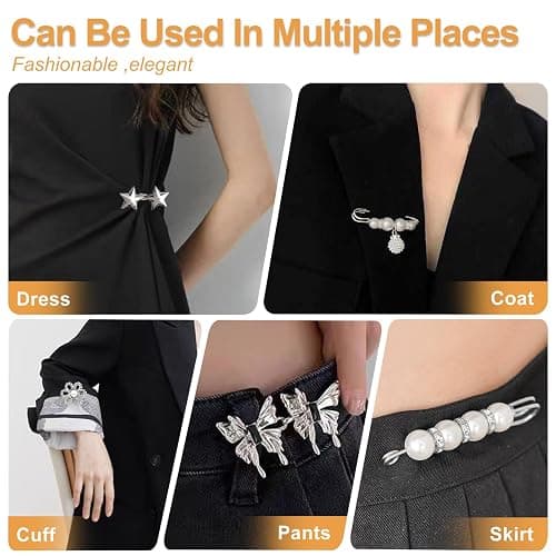 Pant Waist Tightener 16 Pcs and a Box: Jean Clips to Tighten Waist for Pants Women - Decorative Jean Buttons Pins for Clothing Skirts Dresses (Silver) thumbnail 4