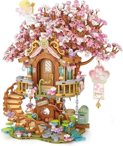 Cherry Blossom Tree House Building Block Set, 1149 PCS Artificial Sakura Flowers Mini Brick House Building Kit, MOC Modular Construction Toy Gift for Adult thumbnail 4