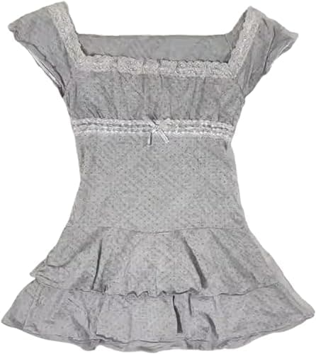HOHOPEACH Coquette Ruffle Tops Women Cute Summer Lace Peplum Babydoll Top Teen Girls Y2k Grunge 2000s Cottagecore Clothing - Image 1