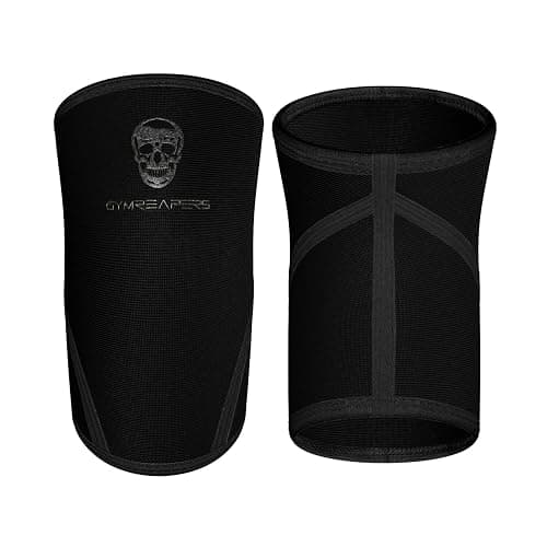 Gymreapers Knee Sleeves (1 Pair) With Gym Bag - IPF Approved - Knee Compression Sleeve Support for Squats, Weightlifting, and Powerlifting 7MM Neoprene Sleeves - 1 Year Warranty (Black/Black, Medium) thumbnail 2