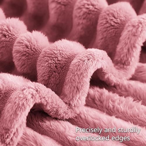 RUIKASI Fleece Throw Blanket for Sofa - Single Fluffy Pink Throws for Sofas Large, Soft Warm Blanket Throw for Couch, Luxury Decorative Ribbed Bed Blanket 130x150cm thumbnail 5