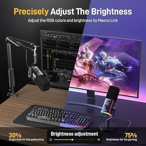 MAONO XLR/USB Gaming Microphone Kit: Dynamic PC Mic for Streaming Podcasting, Software Support, Mute Button, Gain Control, RGB Computer Mic with Boom Arm Stand, for Recording, PS4/PS5, PD100XS Black thumbnail 5
