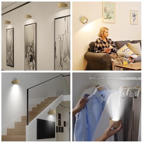 AKSDA Battery Operated Wall Light, LED Wall Sconce with 3 Color Modes 3 Brightness Levels 360°Rotation Lighting Touch Control, Wall Mounted Lamp Cordless Wall Lamp for Bedroom Reading Bedside-1Pack thumbnail 6