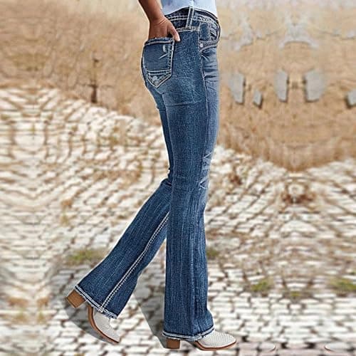 Straight Leg Jeans for Women Stretch Mid Rise Bootcut Denim Pants Lightweight Casual Vintage Wash Jeans with Pockets thumbnail 3