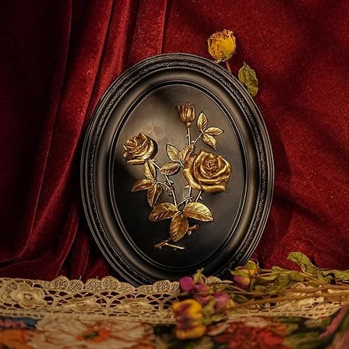 BILXIM Vintage Wall Sculpture, Ornate Black and Gold Rose Relief Oval Wall Art, French Country Resin Floral Plaque Decor for Living Room Bedroom Gallery Wall thumbnail 3