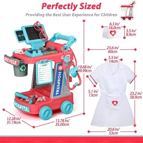 Liberry Toddlers Doctor Kit Toy for Girls Boys Ages 2 3 4 5, Red | Kids Doctor Playset with Cart, Costume & Stethoscope, Role Play, Pretend Play Medical Toys, Birthday Gift thumbnail 2