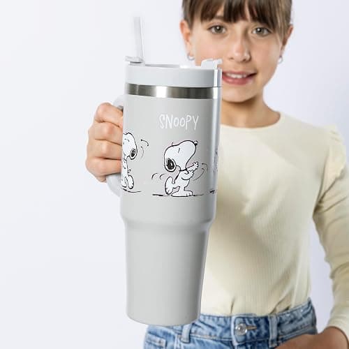 Undercover - Peanuts Snoopy Gobelet isolant avec paille - 880ml de capacité - Gobelet en acier inoxydable avec poignée - sans BPA thumbnail 2