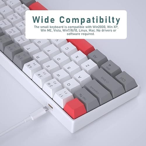 60% Mechanical Gaming Keyboard,Mixed Color Keycaps Gaming Keyboard with Red Switches, Detachable Type-C Cable Mini Keyboard with Blue LED Light for PC/Laptop thumbnail 6