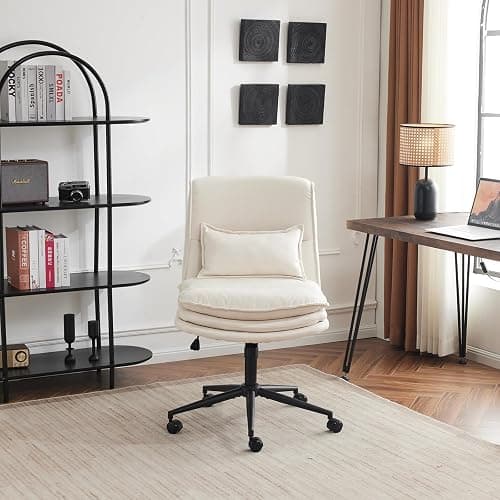 VINGLI Cloud Criss Cross Legged Chair,18" High Back Armless Home Office Desk Chair with Wheels,Wide Adjustable Comfy Padded Seat Task Computer Chair,Modern Swivel Makeup Vanity Chair,Microfiber,Beige thumbnail 9