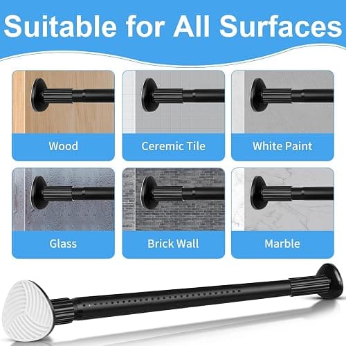 Tension Curtain Rod 51-86 Inch, Curtain Rod No Drilling for Window or Bathroom Closet, Outdoor Curtain Rods for Patio Tension Rod, Easy to Install, Never Rust, Rod Diameter 1.26 Inches - Black thumbnail 5