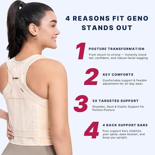 Fit Geno Back Brace Posture Corrector for Men & Women: Shoulder Straightener Adjustable Full Back Support Pain Relief - Scoliosis Hunchback Spine Corrector (Small/Medium) thumbnail 3