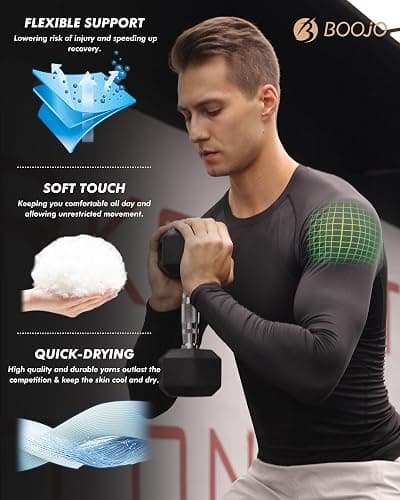 Compression Shirts for Men - Long Sleeve Black Workout Base Layer Athletic Gym Tops Quick Dry Running Undershirts thumbnail 3