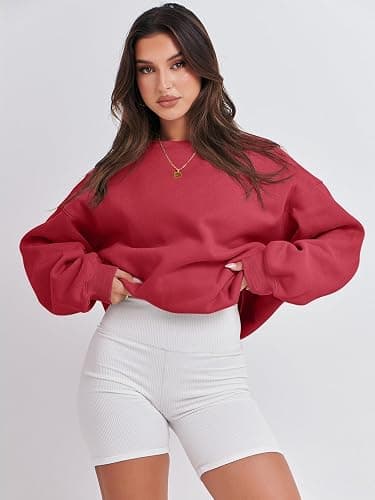ANRABESS Womens Sweatshirts Crewneck Fleece Oversized Pullover Sweaters Fall Winter Cute Tops Teen Girls Preppy Clothes 2025 thumbnail 3