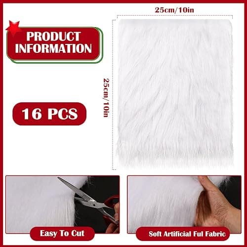 Jexine 16 Pcs Faux Fur Fabric 10 x 10 Inches Fluffy Faux Fur Squares Patches White Fabric Shaggy Cuts for Decoration DIY Crafts Sewing Cushion Chair Cover thumbnail 2