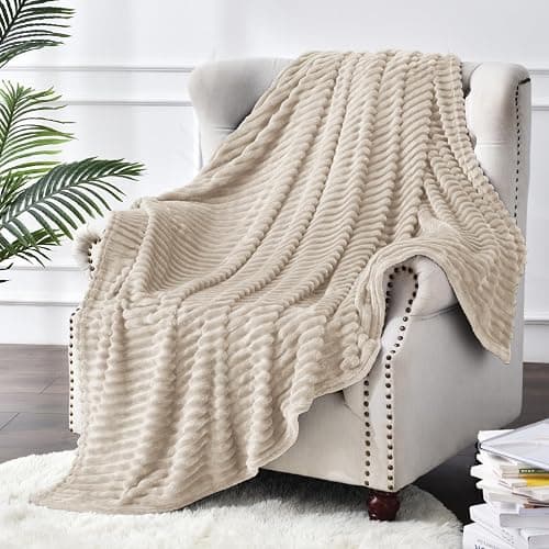 BEDELITE Fleece Throw Blanket for Couch – 3D Ribbed Jacquard Soft and Warm Decorative Fuzzy Blanket – Cozy, Fluffy, Plush Lightweight Linen Throw Blankets for Bed, Sofa, 50x60 inches thumbnail 2